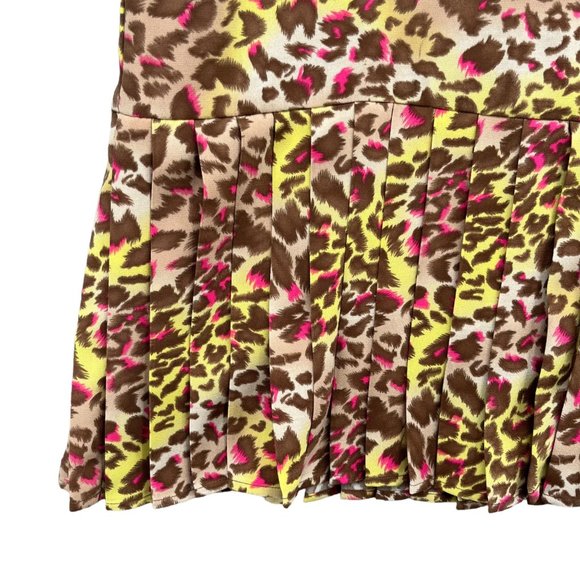 Audrey B Midi Skirt Womens Yellow Pink Cheetah Pleated Side Zip Lined Size 14 - Picture 7 of 11